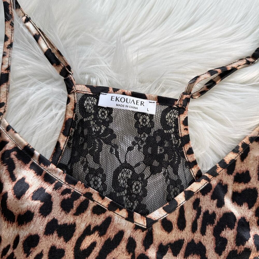 Leopard Print Satin PJ Cami Shorts Set - Picture 4 of 7